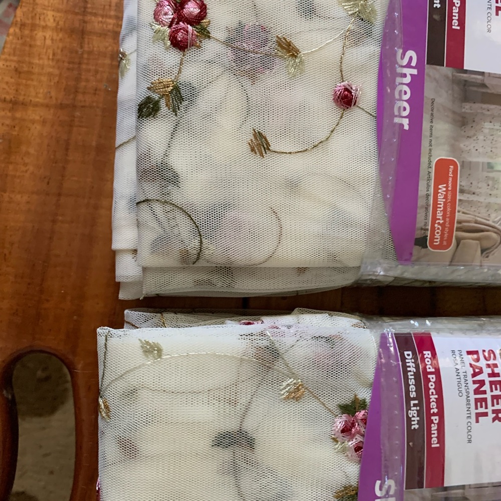 Sheer Embroidered Curtains- Brand New